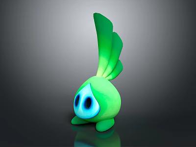 Cute Green Cartoon 3D Rendered Game Movie Character With Big Blue Eyes And Long Tail 3d model