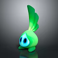 Cute Green Cartoon 3D Rendered Game Movie Character With Big Blue Eyes And Long Tail