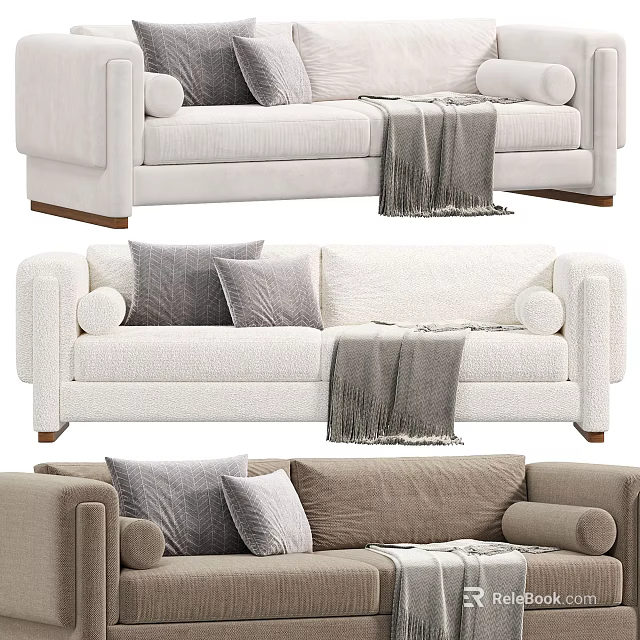 Cozy Modern Two-Seater Sofa With Plush Pillows And Soft Throw Blanket 3d model 