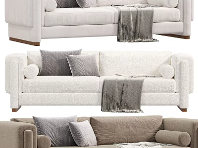 Cozy Modern Two-Seater Sofa With Plush Pillows And Soft Throw Blanket 3d model