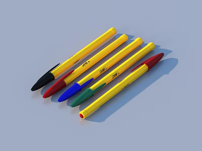 Vibrant Yellow Body Pens With Assorted Colored Tips For Writing And Drawing 3d model