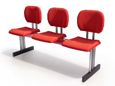 Red Upholstered Leisure Chairs With Metal Frame Three Connected Design For Public Rest Areas 3d model