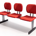 Red Upholstered Leisure Chairs With Metal Frame Three Connected Design For Public Rest Areas