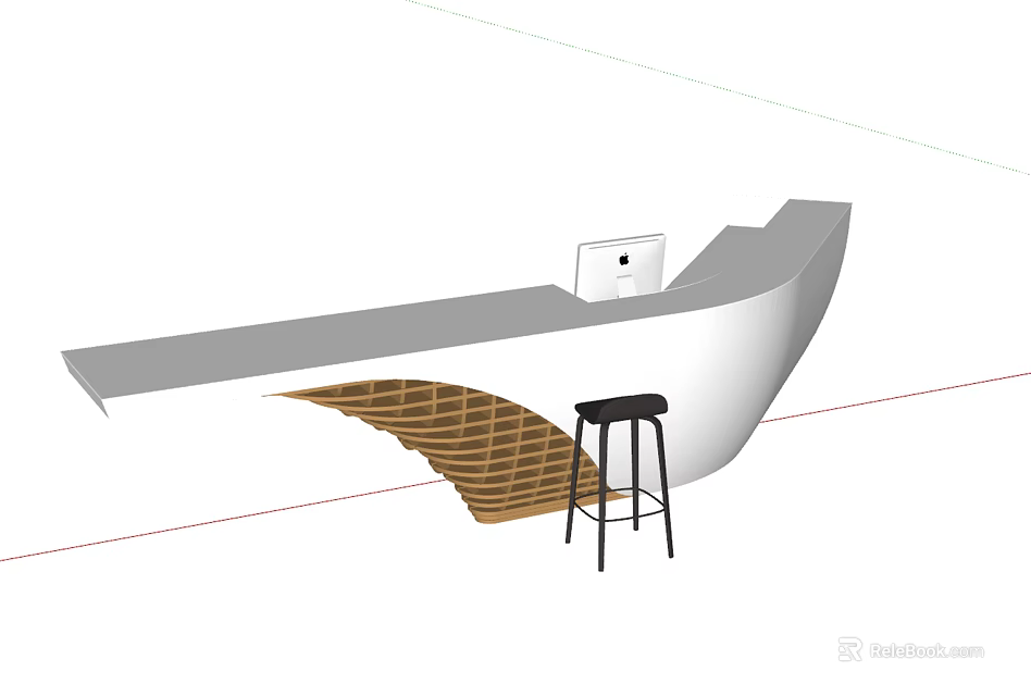 Modern Reception Desk Design With Sleek Countertop And Wooden Base Black Stool 3d model 