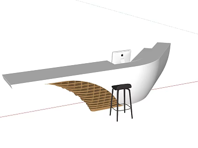 Modern Reception Desk Design With Sleek Countertop And Wooden Base Black Stool 3d model