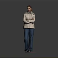 Woman In Light Jacket And Blue Pants Standing With Crossed Arms