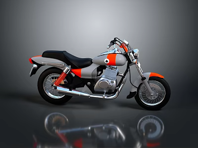 Gray Motorcycle with Orange Accents Black Seat Silver Exhaust on Gray Background with Reflection 3d model