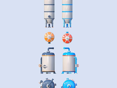 Industrial Equipment Storage Tanks with Different Colors Various Structures Pipes Valves and Supports 3d model