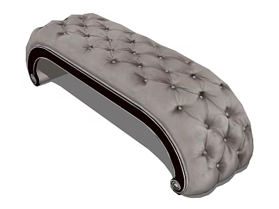 Light Gray Curved Tufted Ottoman with Dark Trim and Metal Legs 3d model