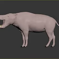 Pink Hippopotamus Model With Open Mouth And Teeth Standing On Black Surface Gray Background