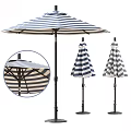 Blue And White Striped Patio Sunshade With Sturdy Pole Design