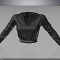 Sleek Black Cropped Jacket With Zipper Long Sleeves And Striped Hem