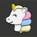 Cartoon Unicorn Head Decorative Component with Colorful Mane Yellow Horn and Cute Design