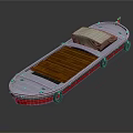 White And Red Boat With Wooden Deck And Cover