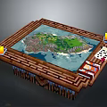 Wooden Platform Displaying Island Map With Yellow Candles And Playing Cards
