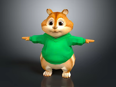 Cartoon Squirrel Character Wearing Green Hoodie with Outstretched Arms on Dark Background 3d model