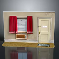 Miniature Room Corner With Red Curtains Window Door Radiator And Doormat