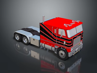 Red 3D Rendered Truck With Black Stripes And Classic Cab Design 3d model