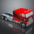 Red 3D Rendered Truck With Black Stripes And Classic Cab Design