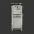 Weathered Exterior Utility Box With Stickers Small Compartment And Concrete Base