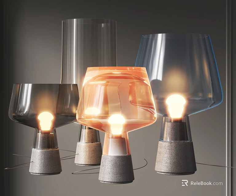 Modern Glass Table Lamps With Concrete Bases And Warm Illumination 3d model 