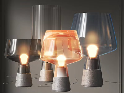 Modern Glass Table Lamps With Concrete Bases And Warm Illumination 3d model