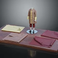 Mannequin In Brown Coat With Yellow Maroon And Brown Fabric Samples