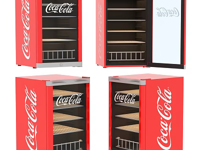 Coca Cola Red Refrigerators With Glass Door And Shelves In Various Styles 3d model