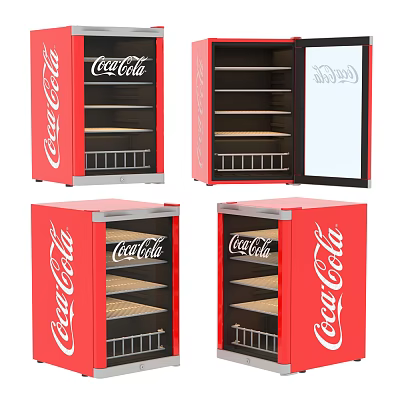 Coca Cola Red Refrigerators With Glass Door And Shelves In Various Styles 3d model