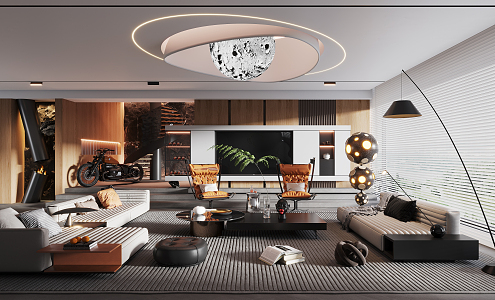 Modern Living Room Log Dark Living Room 3d model