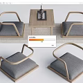 Modern Wooden Frame Stools With Gray Cushions And Armrests For Living Room Seating