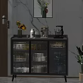 Modern Grey Sideboard With Glass Doors Kitchen Storage Appliances And Sunflower Decor