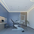 Modern Store Front Desk Reception Area With Seating Chairs Pendant Lights And Textured Wall