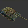 3D Rendered Military Tank With Green Camouflage Tracks And Long Gun Barrel