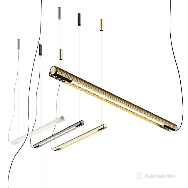 Modern Metallic Pendant Lights With Long Strip Design And Gold Silver White Hanging Styles 3d model 