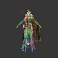 Traditional Style Woman In Purple Red Robe With Elaborate Headpiece And Tassels