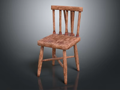 Wooden Leisure Chair with Simple Backrest and Solid Seat in Rustic Style for Comfortable Seating 3d model