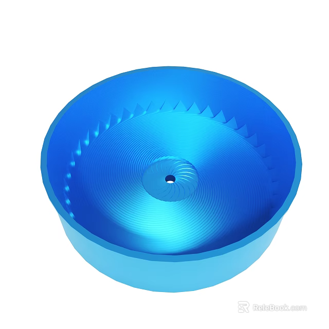 Blue Bowl Shaped Industrial Part With Spiral Texture And Central Aperture 3d model 
