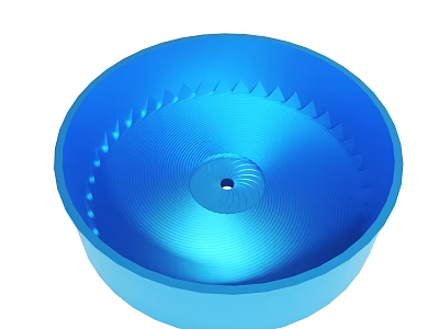 Blue Bowl Shaped Industrial Part With Spiral Texture And Central Aperture 3d model