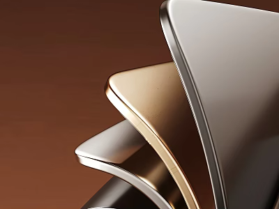 Layered Metallic Curved Sheets in Gold Silver Black with Modern Sleek Design on Brown Background 3d model