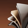 Layered Metallic Curved Sheets in Gold Silver Black with Modern Sleek Design on Brown Background