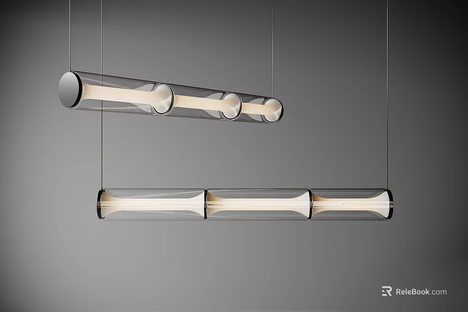 Modern Minimalist Pendant Lights Long Glass Tubes Hanging In Gray Background With Sleek Design 3d model 