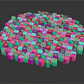 Colorful Pink And Blue Cube Decorative Ornaments Set With Glossy Finish Arranged In Circular Pattern