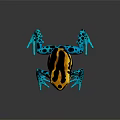Vibrant Frog With Yellow Head Blue Body And Black Spots Sitting On Shiny Surface