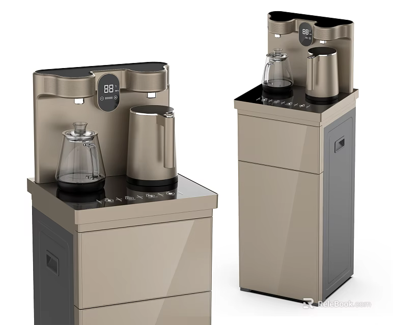 Modern Metallic Water Dispenser With Transparent Jug And Control Panel In Kitchen 3d model