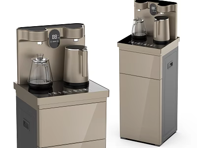 Modern Metallic Water Dispenser With Transparent Jug And Control Panel In Kitchen 3d model