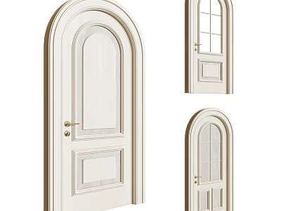 Classic White Hinged Door Designs With Arched Top And Glass Panels 3d model
