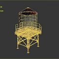 Industrial Metal Water Tower With Red Top Platform And Ladder Structure Design