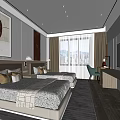 Modern Hotel Room with Twin Beds City View TV Nightstands and Decorative Painting