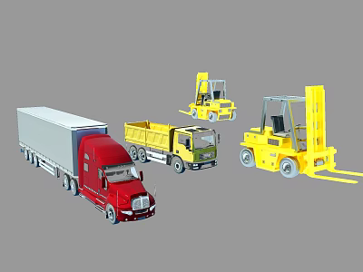 Industrial Equipment Featuring Red Truck Yellow Dump Truck And Yellow Forklifts 3d model